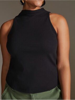 Maeve Black Ribbed High-Neck Tank Top